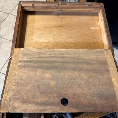 Antique Primitive Wood Toolbox w/2-Handles, Top Compartment 14" x 10" x 9" with Tools included as Pictured.