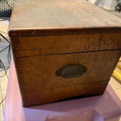 Antique Primitive Wood Toolbox w/2-Handles, Top Compartment 14" x 10" x 9" with Tools included as Pictured.