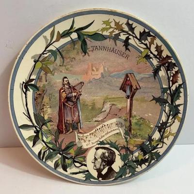 Antique French Sarreguemines Musical Theme Plate 8-3/4" "Tannhauser" in VG Preowned Condition.