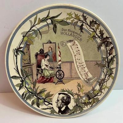 Antique French Sarreguemines Musical Theme Plate 8-3/4" "Der Fiegende Hollander" in VG Preowned Condition.