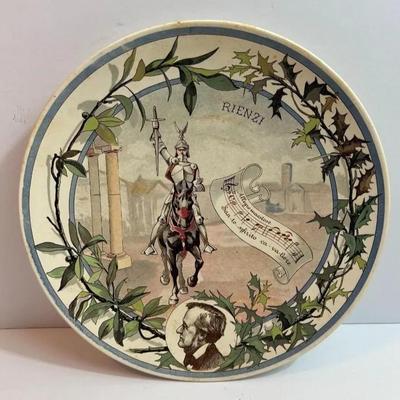 Antique French Sarreguemines Musical Theme Plate 8-3/4" "Rienzi" in VG Preowned Condition.