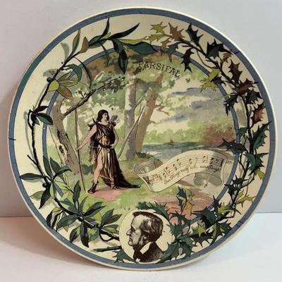 Antique French Sarreguemines Musical Theme Plate 8-3/4" "Parsifal" in VG Preowned Condition.