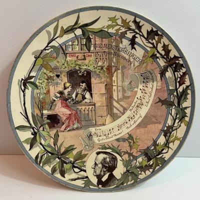 Antique French Sarreguemines Musical Theme Plate 8-3/4" "Die Meistersinger Von Nurnberg" in VG Preowned Condition.