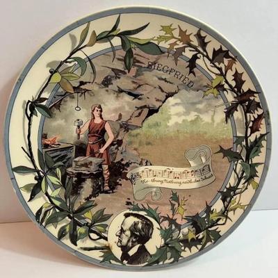 Antique French Sarreguemines Musical Theme Plate 8-3/4" "Siegfried" in VG Preowned Condition.