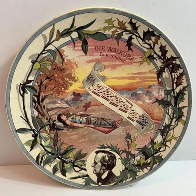Antique French Sarreguemines Musical Theme Plate 8-3/4" "Die Walkure Feuerzauber" in VG Preowned Condition.