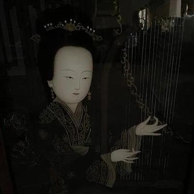 Antique Chinese Pair of Reverse Paintings on Glass 17" x 23" in VG Preowned Condition from an Estate Cleanout.