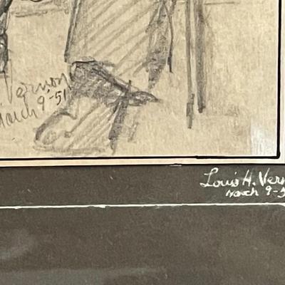 LOUIS H. VERNON (Artist) Charcoal/Drawing of Conductor & Orchestra 23" x 26" in Good Preowned Condition.