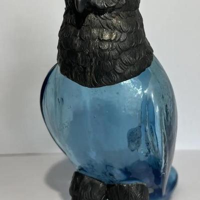 Antique Very Scarce Blue Glass Owl Decanter with Stopper 8" Tall in VG Preowned Condition.