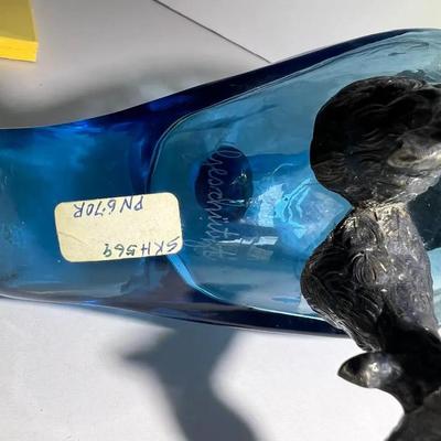 Antique Very Scarce Blue Glass Owl Decanter with Stopper 8" Tall in VG Preowned Condition.