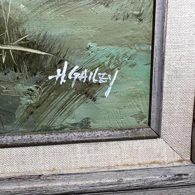 H. GAILEY (Noted Artist) Oil/Acrylic on Canvas Seascape Scene Frame Size 23.5" x 27.5" in Good Preowned Condition.