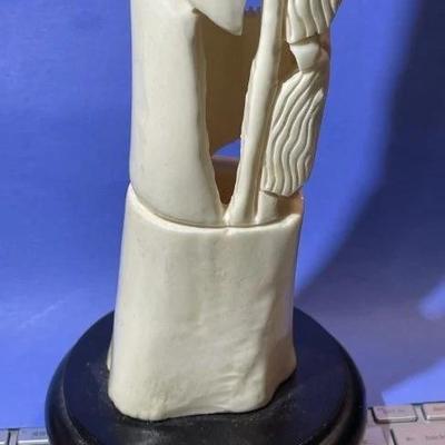 Vintage Israeli Hand Carved Bone Shepherd/Sheep Vase by Uchitel 12" Tall in VG Preowned Condition.