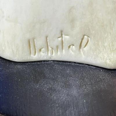 Vintage Israeli Hand Carved Bone Shepherd/Sheep Vase by Uchitel 12" Tall in VG Preowned Condition.