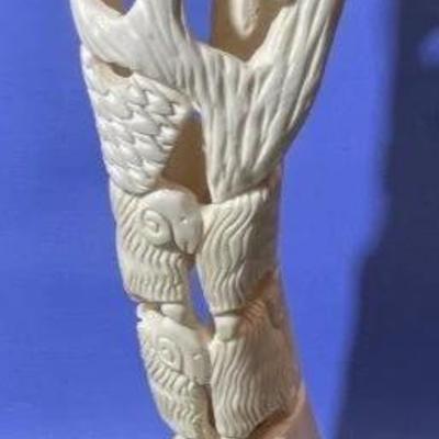 Vintage Israeli Hand Carved Bone Shepherd/Sheep Vase by Uchitel 12" Tall in VG Preowned Condition.