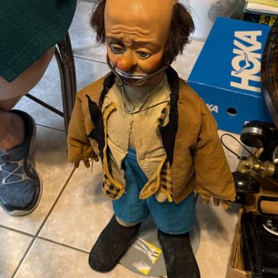 Vintage 1950’s Emmett Kelly Clown Hobo Doll w/Stand Preowned from an Estate as Pictured.