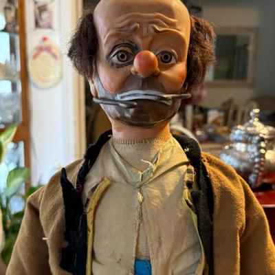 Vintage 1950’s Emmett Kelly Clown Hobo Doll w/Stand Preowned from an Estate as Pictured.