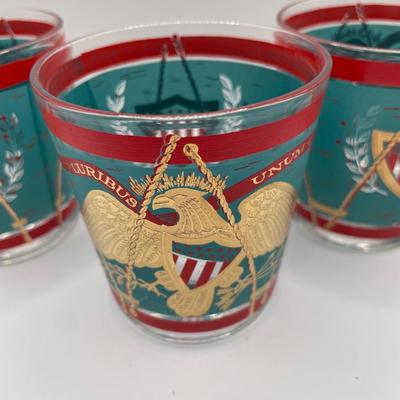 3 vintage Cera "E Pluribus Unum" or "Regimental Drum" old-fashioned glass
