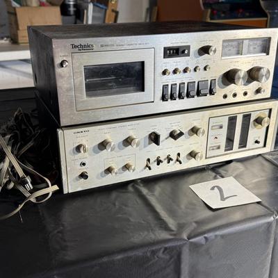 2-Technics Stereo Cassette Deck and Onkyo Multi Channel Stereo Amplifier