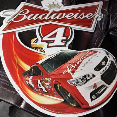 27–Large Poster and Budweiser NASCAR Metal Sign