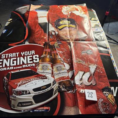 28-Large Poster and Budweiser Metal Sign
