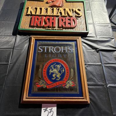 33-Stroh’s Mirrored Sign and Killian’s Irish Red sign (not wood)