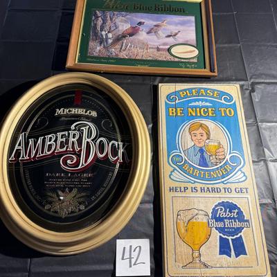 42-Beer Signs/Bar Art x 3