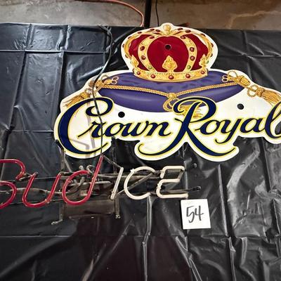 54-Nonworking Bud Ice neon light and Crown Royal beer sign