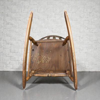 VIntage Spindle Back Boston Rocker With Stenciled Floral And Fruit Motif on Top Rail