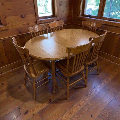 Vintage Drop Leaf Dining Table, Removable Leaf, And Six Press Back Chairs