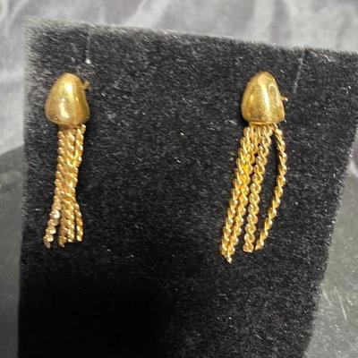 Vintage Gold-Tone Tassel Chain Earrings with Sculpted Cap Accents