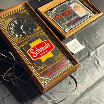 100-Schmidt Clock and CocaCola Framed Sign