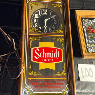 100-Schmidt Clock and CocaCola Framed Sign