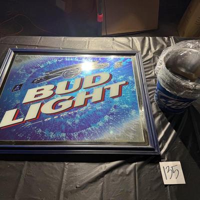 135-Bud Light framed and metal buckets