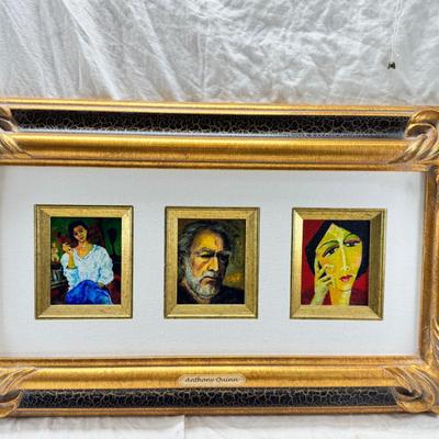 Sale Photo Thumbnail #290: Anthony Quinn Triptych Zorba Self Portrait 27 X 15 X 3 professionally framed .