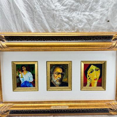 Sale Photo Thumbnail #296: Anthony Quinn Triptych Zorba Self Portrait 27 X 15 X 3 professionally framed .