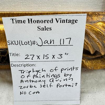 Sale Photo Thumbnail #295: Anthony Quinn Triptych Zorba Self Portrait 27 X 15 X 3 professionally framed .