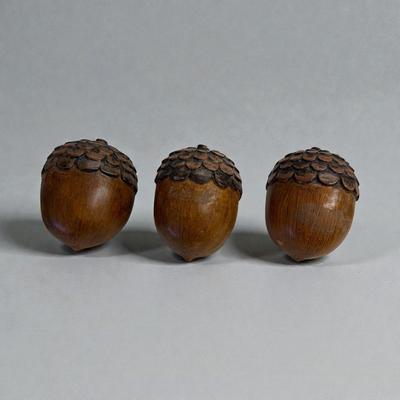 Set of Three Handcrafted Decorative Acorns made of wood