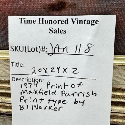 Sale Photo Thumbnail #301: 20X24X2 The painting is a reproduction of Maxfield Parrish's famous 1929 work, Ecstasy. The original painting, known for its luminous colors and ethereal quality, is held in a private collection. 
Ecstasy depicts a woman in contemplation on a cliffside, w