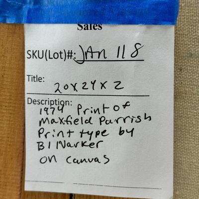 Sale Photo Thumbnail #305: 20X24X2 The painting is a reproduction of Maxfield Parrish's famous 1929 work, Ecstasy. The original painting, known for its luminous colors and ethereal quality, is held in a private collection. 
Ecstasy depicts a woman in contemplation on a cliffside, w