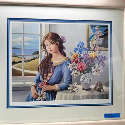 Sale Photo Thumbnail #306: Large framed he image is a limited edition lithograph titled Seascapes by the late artist Patti Bannister. The print is signed and numbered, with an edition size of 485.  It was created in 1990 and measures 21" x 17". Framed size is  20 X 24X2 No shipping