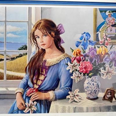 Sale Photo Thumbnail #307: Large framed he image is a limited edition lithograph titled Seascapes by the late artist Patti Bannister. The print is signed and numbered, with an edition size of 485.  It was created in 1990 and measures 21" x 17". Framed size is  20 X 24X2 No shipping