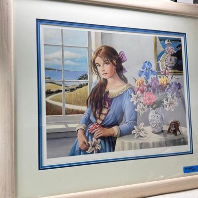 Sale Photo Thumbnail #313: Large framed he image is a limited edition lithograph titled Seascapes by the late artist Patti Bannister. The print is signed and numbered, with an edition size of 485.  It was created in 1990 and measures 21" x 17". Framed size is  20 X 24X2 No shipping