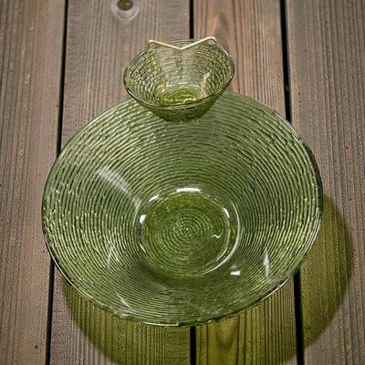 Vintage Anchor Hocking Soreno Avocado Green Glass Chip and Dip Set with Four Beer Steins