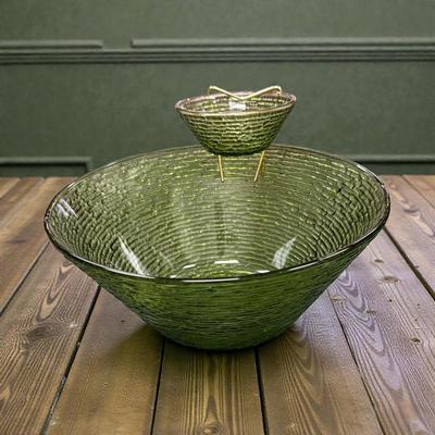 Vintage Anchor Hocking Soreno Avocado Green Glass Chip and Dip Set with Four Beer Steins