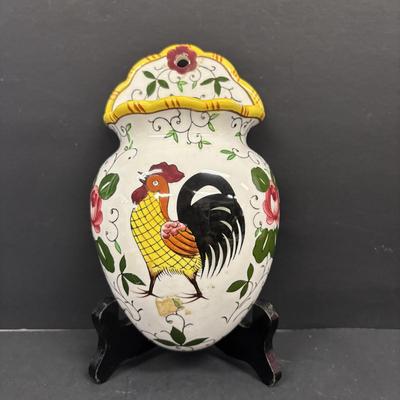 LOT 140: Vintage Japan Porcelain/Ceramic Wall Pockets: Rooster, Cuckoo Clock, Boy w/Puppy & Boy w/Bird