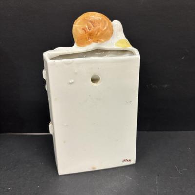 LOT 140: Vintage Japan Porcelain/Ceramic Wall Pockets: Rooster, Cuckoo Clock, Boy w/Puppy & Boy w/Bird