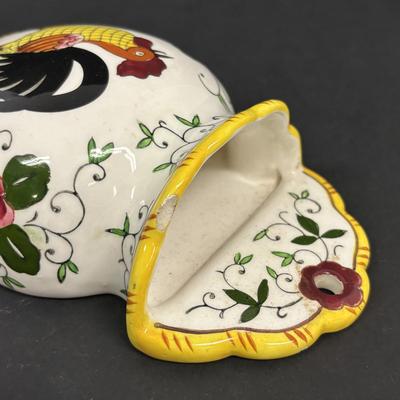 LOT 140: Vintage Japan Porcelain/Ceramic Wall Pockets: Rooster, Cuckoo Clock, Boy w/Puppy & Boy w/Bird