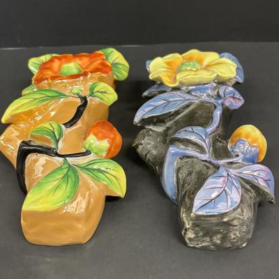 LOT 142: Vintage Floral Japan Lusterware Porcelain Figural Wall Pockets