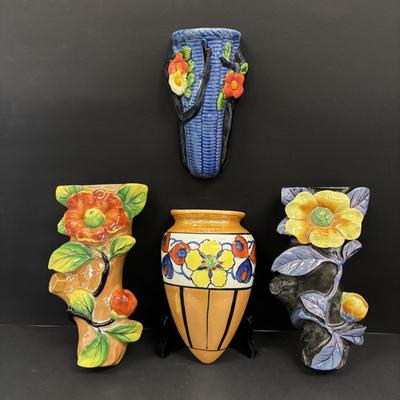 LOT 142: Vintage Floral Japan Lusterware Porcelain Figural Wall Pockets