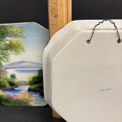 LOT 143: Vintage Hand-Painted Landscape Wall Pockets along with Vintage Cuckoo Clock Wall Pockets