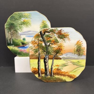 LOT 143: Vintage Hand-Painted Landscape Wall Pockets along with Vintage Cuckoo Clock Wall Pockets